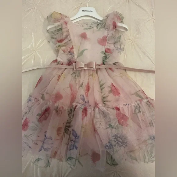 Monnalisa Flora Pink Tulle dress